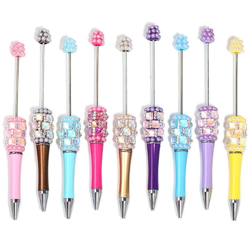 Wholesale  5pcs/pack Square diamond pearl bead pen,  multi-color plastic rotating ballpoint pen